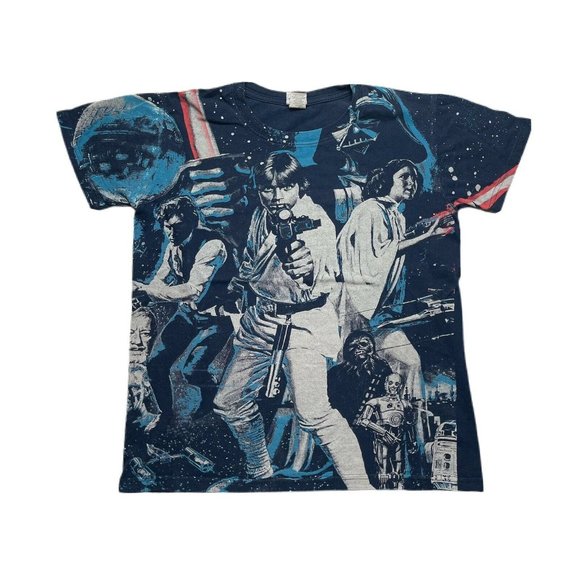 Vintage Y2K Star Wars All Over Print T-Shirt Disney Tee Kids Small - Picture 1 of 6
